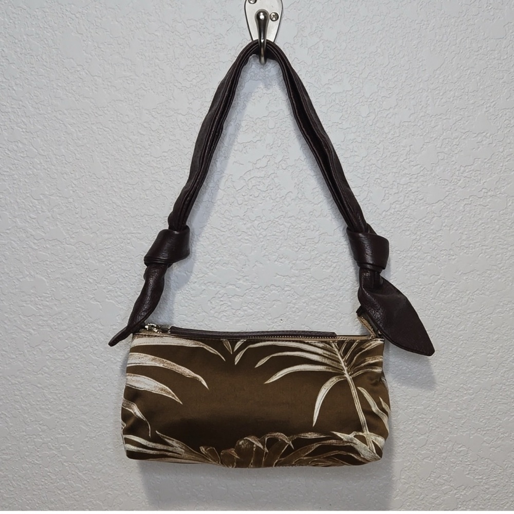 Salvatore Ferragamo Brown and Cream Satin & Leather Baguette Purse
